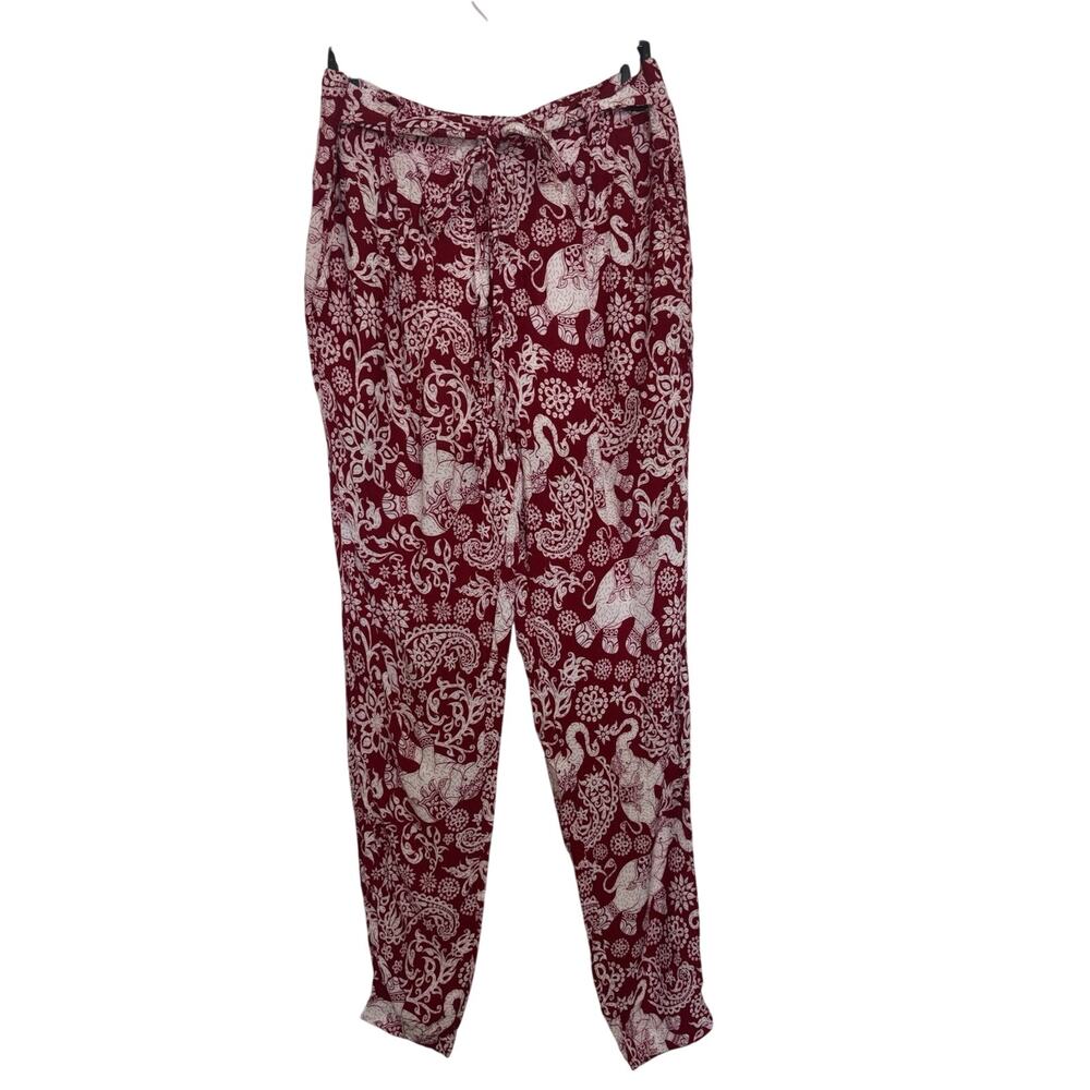 The Elephant Pants Red White Thai Large Paisley Boho Hippie Festival Pockets